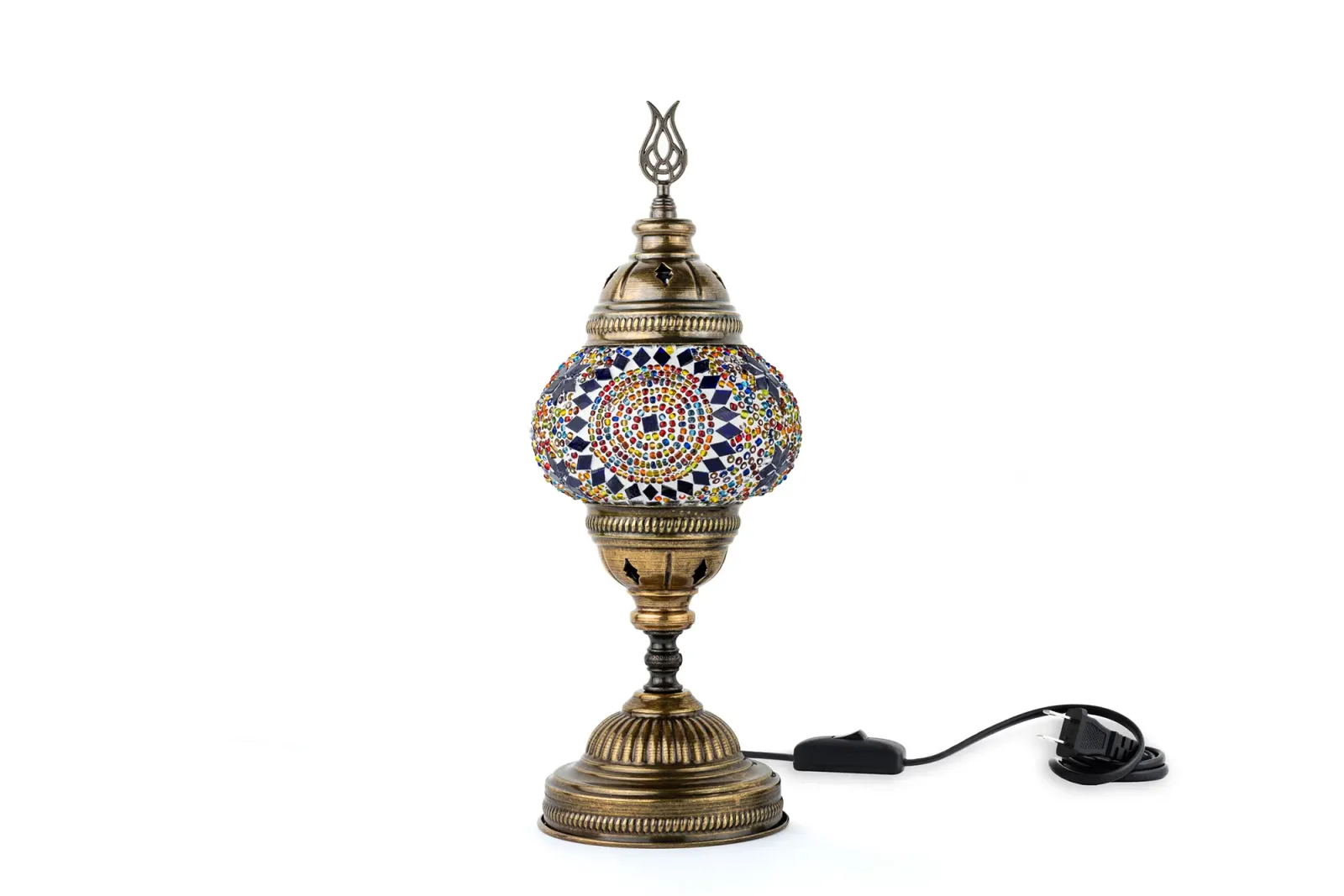 14.5 in. Handmade Multicolor Center Circle Mosaic Glass Table Lamp with Brass Color Metal Base