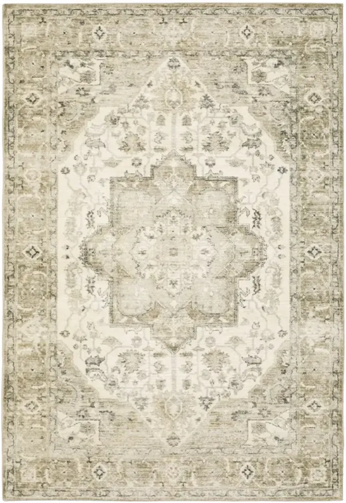 5 X 7 Tan Ivory grey And Beige Oriental Power Loom Stain Resistant Area Rug