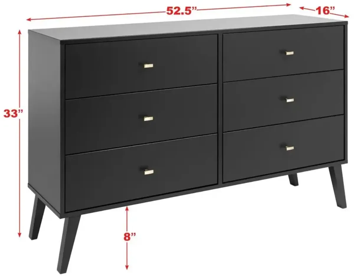 Prepac Milo Mid Century Modern  6-drawer Dresser, Black