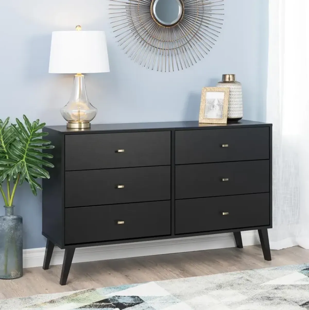 Prepac Milo Mid Century Modern  6-drawer Dresser, Black