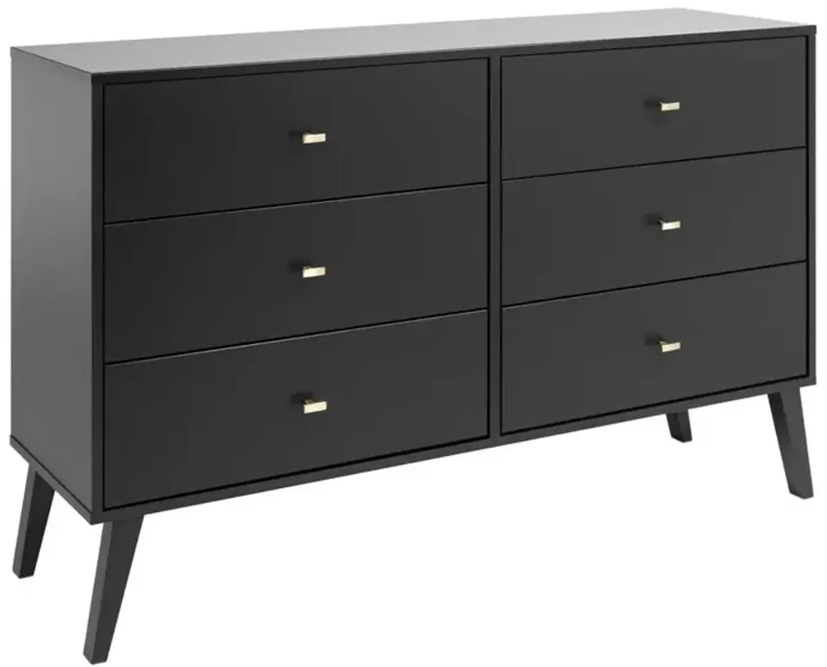 Prepac Milo Mid Century Modern  6-drawer Dresser, Black