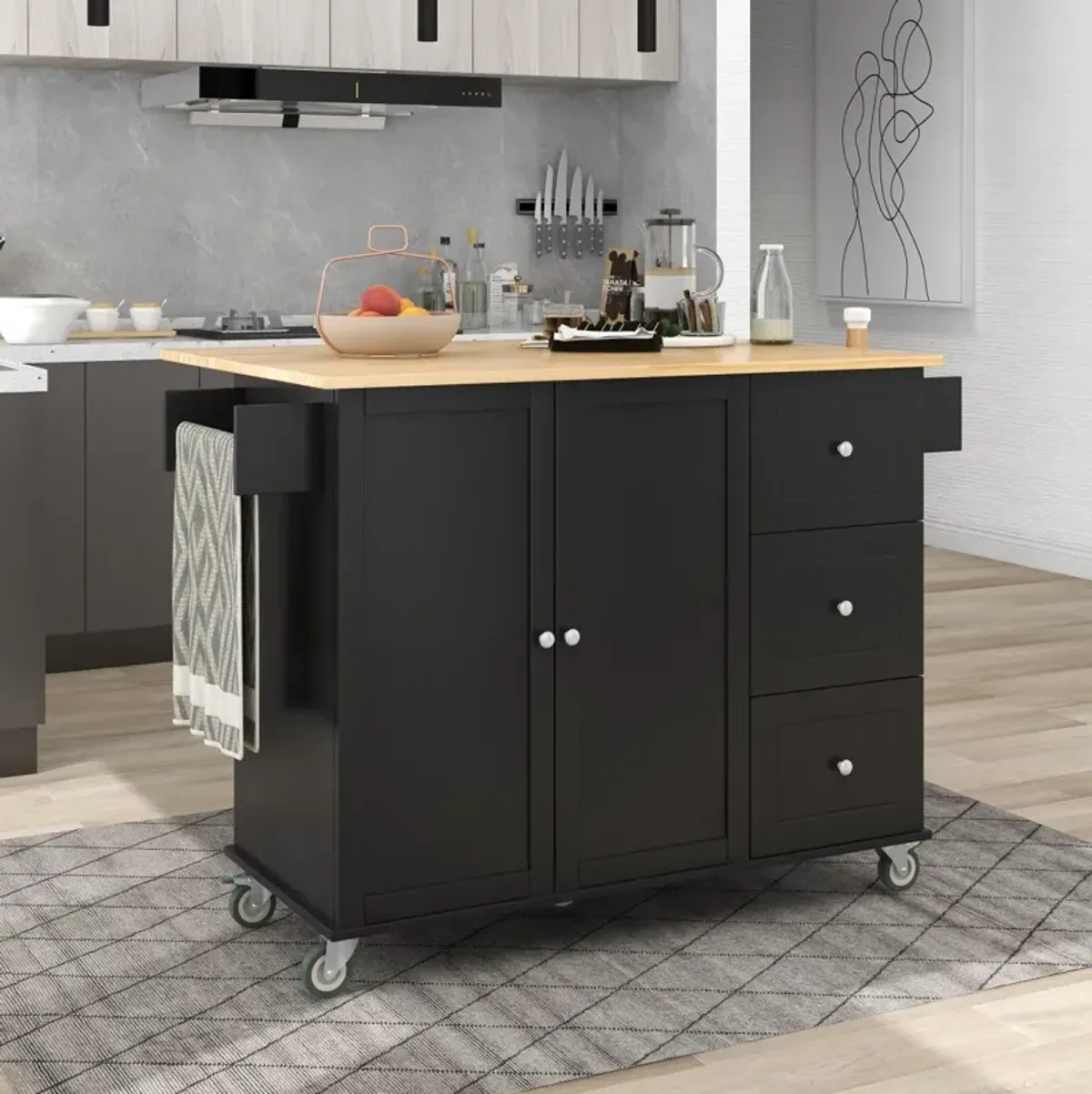 Rolling Mobile Kitchen Island with Solid Wood Top & Locking Wheels, 52.7" Width, Storage, Drop Leaf & More