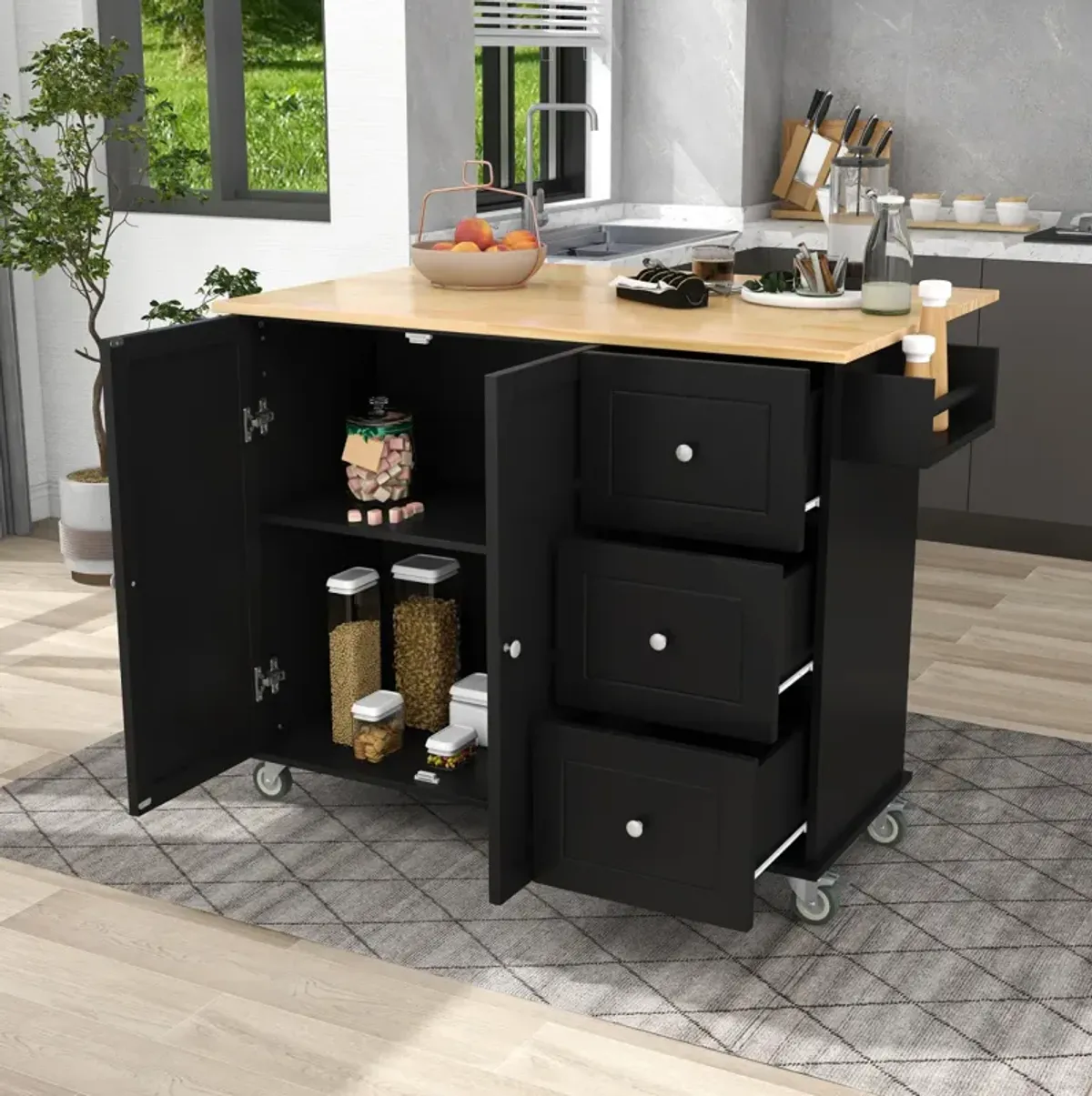 Rolling Mobile Kitchen Island with Solid Wood Top & Locking Wheels, 52.7" Width, Storage, Drop Leaf & More