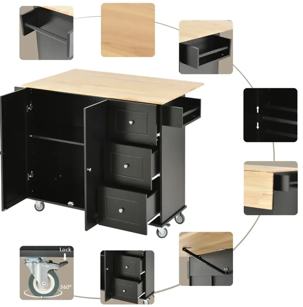 Rolling Mobile Kitchen Island with Solid Wood Top & Locking Wheels, 52.7" Width, Storage, Drop Leaf & More