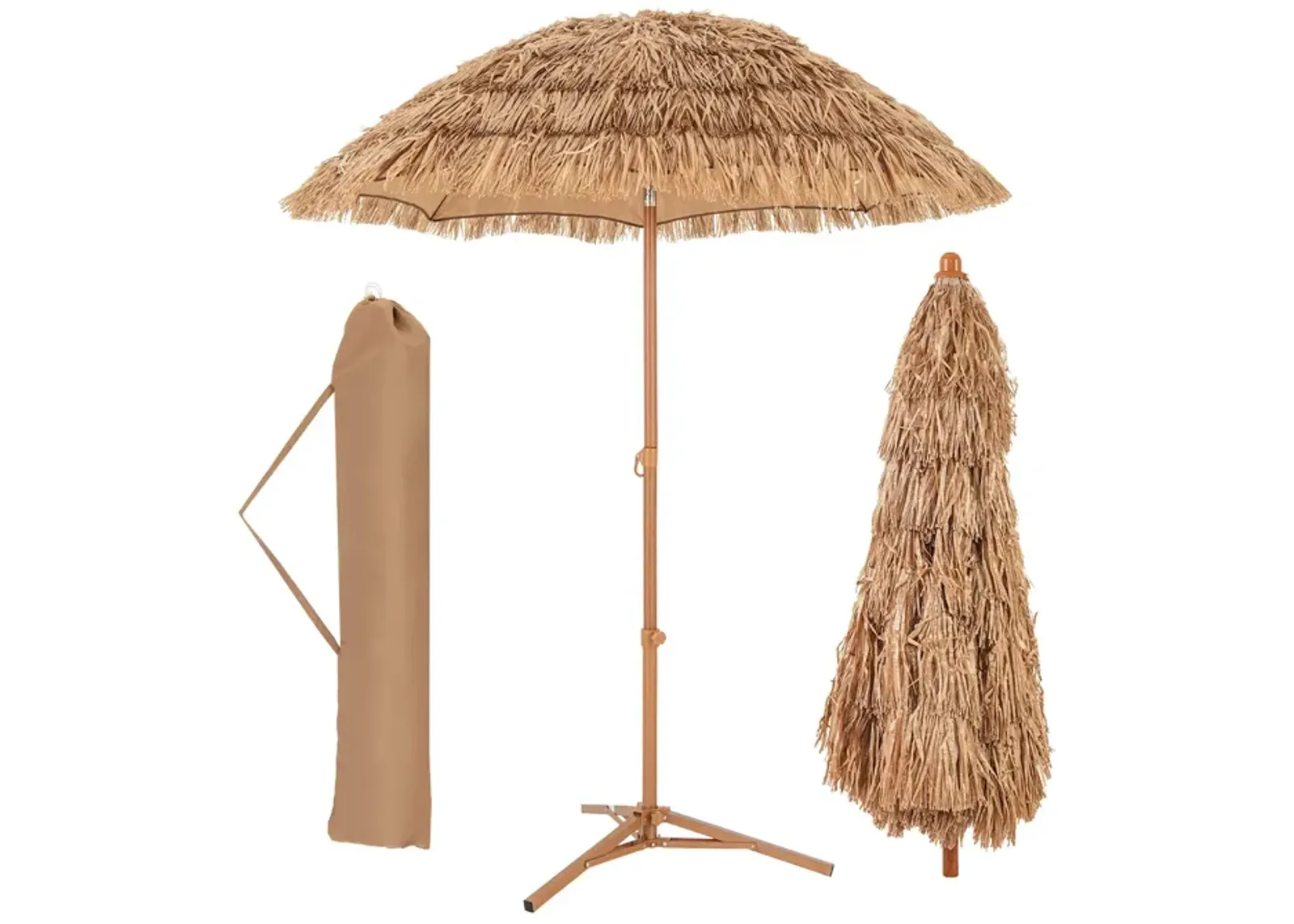 Thatched Tiki Umbrella with Foldable Stand Push Button Tilt-Natural