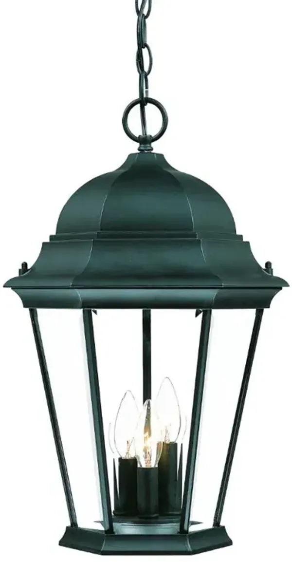 Hivvago Three Light Matte Black Domed Glass Lantern Hanging Light