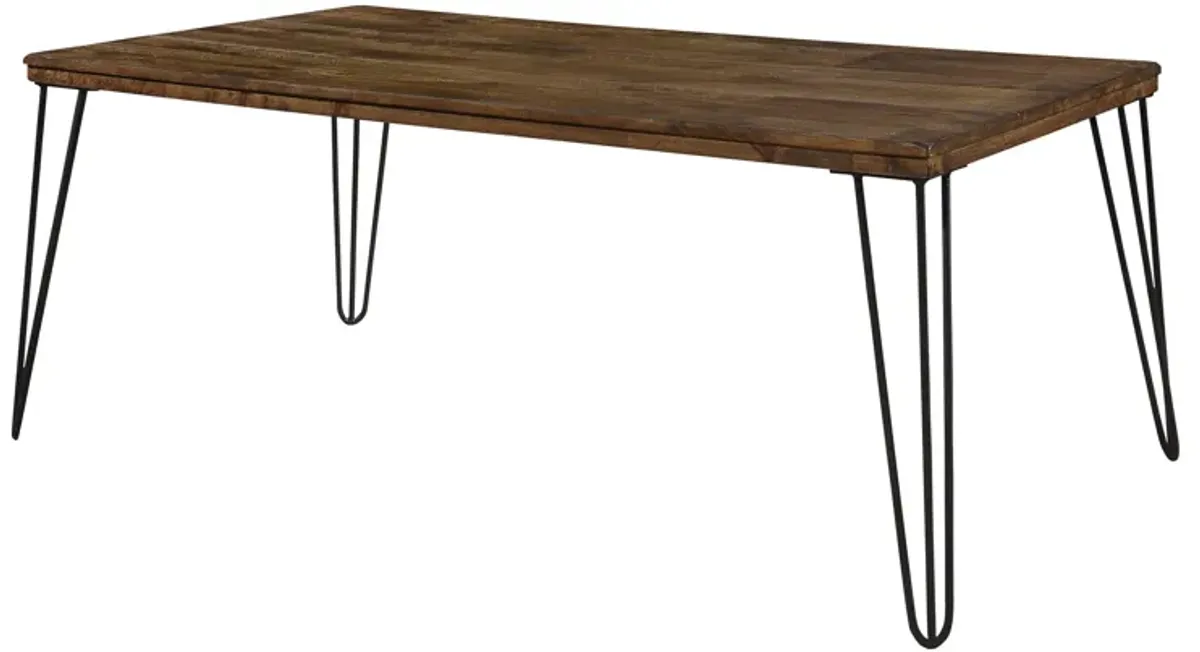 Hali 44 Inch Cocktail Coffee Table, Rubberwood, Black Metal Legs, Brown - Benzara