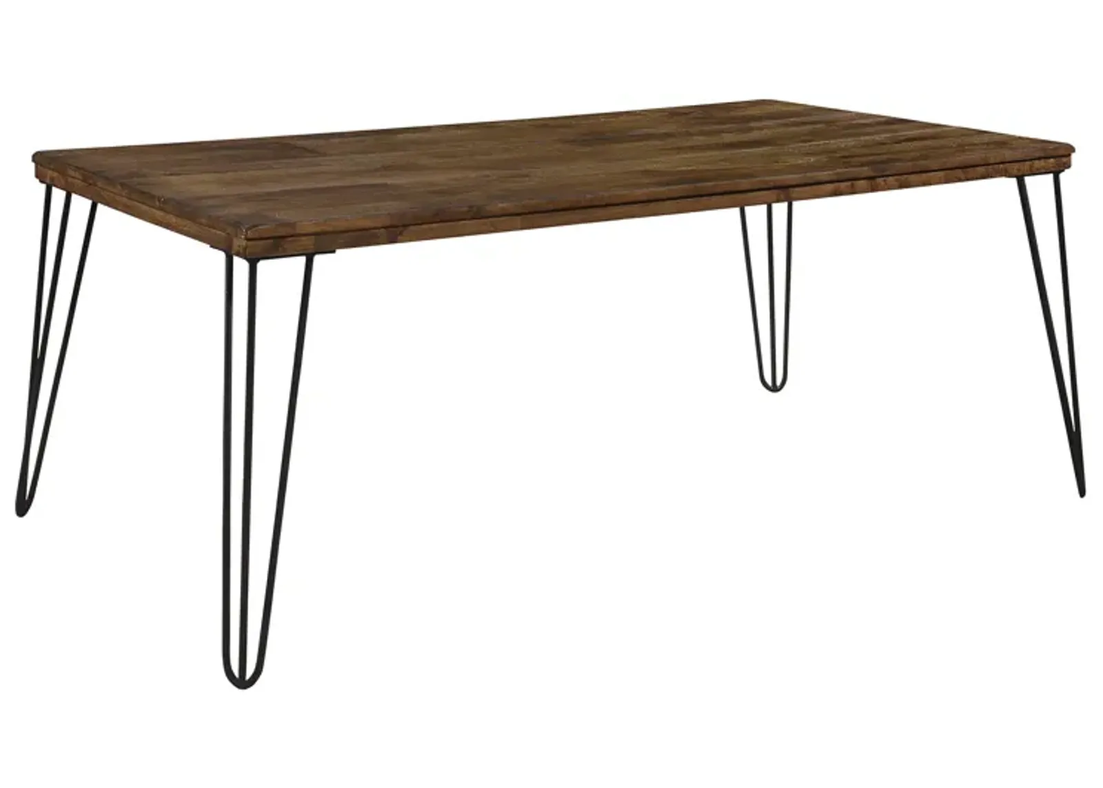 Hali 44 Inch Cocktail Coffee Table, Rubberwood, Black Metal Legs, Brown - Benzara