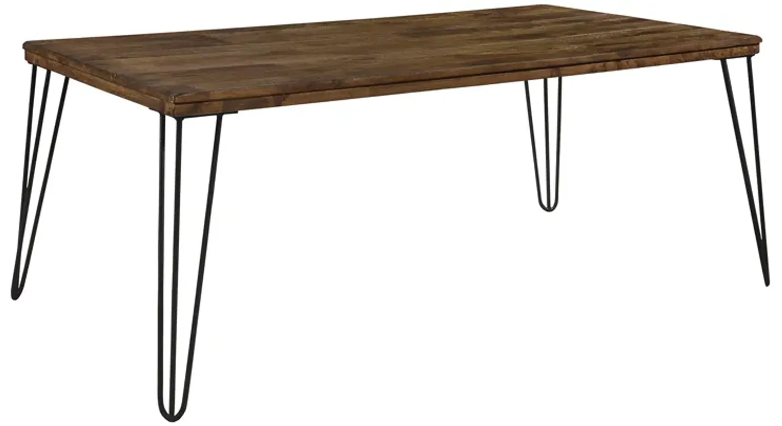 Hali 44 Inch Cocktail Coffee Table, Rubberwood, Black Metal Legs, Brown - Benzara