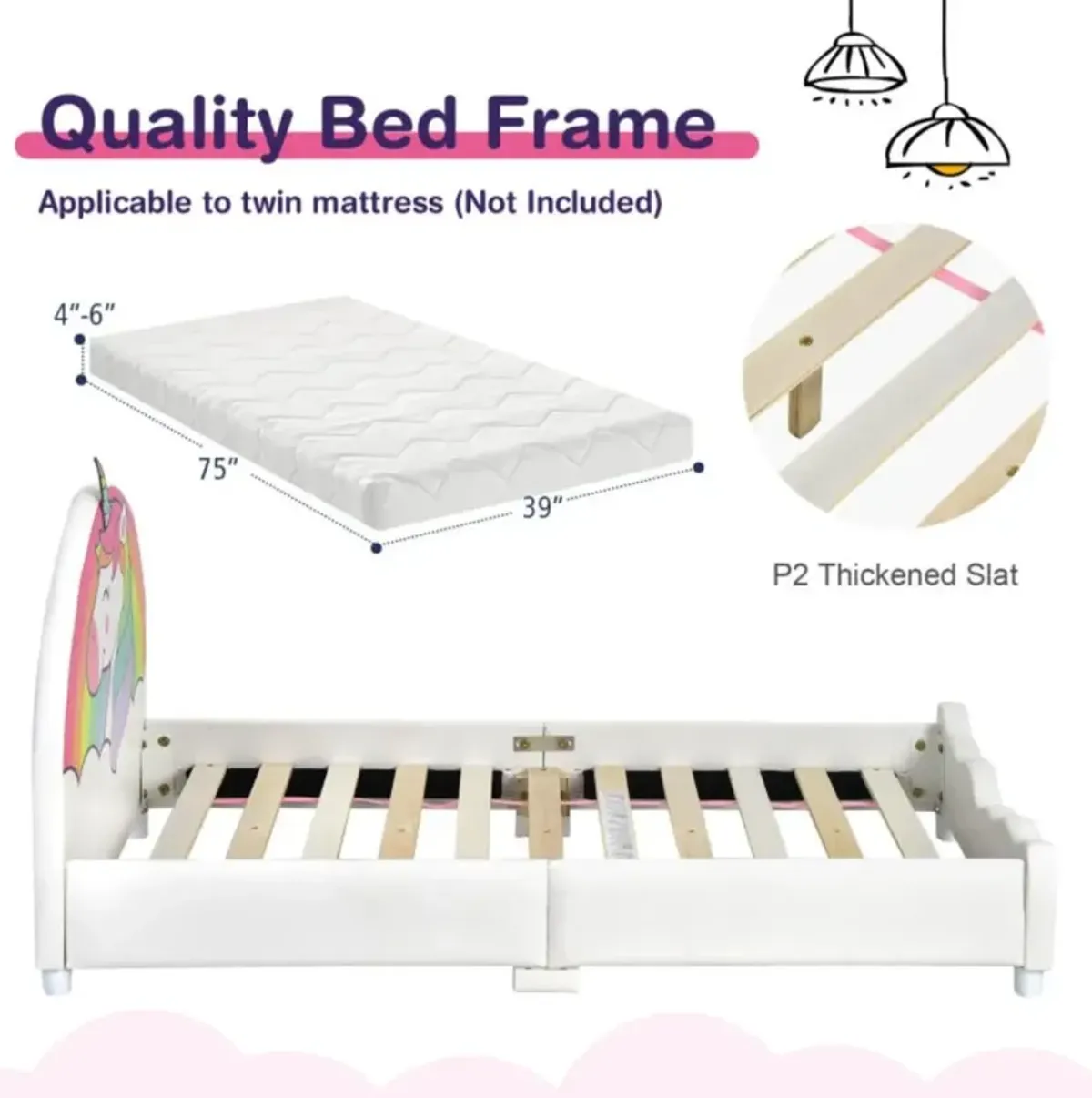 Hivvago Children Twin Size Upholstered  Platform Single Bed