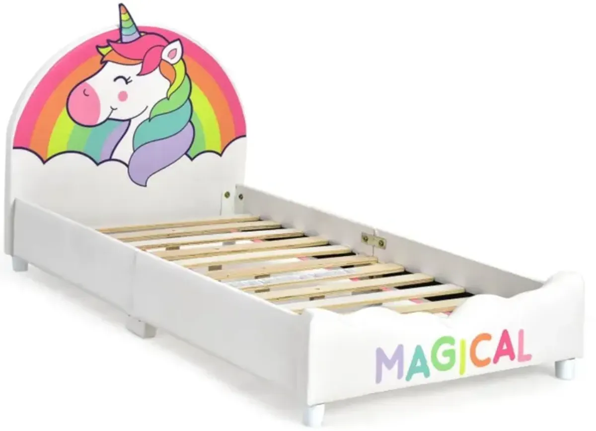Hivvago Children Twin Size Upholstered  Platform Single Bed