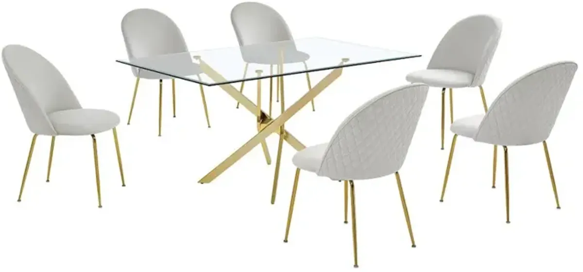 7 piece dining set- Rectangular dining table with 6 Cream side chairs