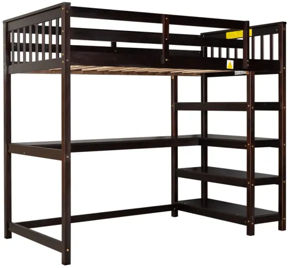 Whisen Elegant Design Twin Size Loft Bed with Storage Shelves and Desk