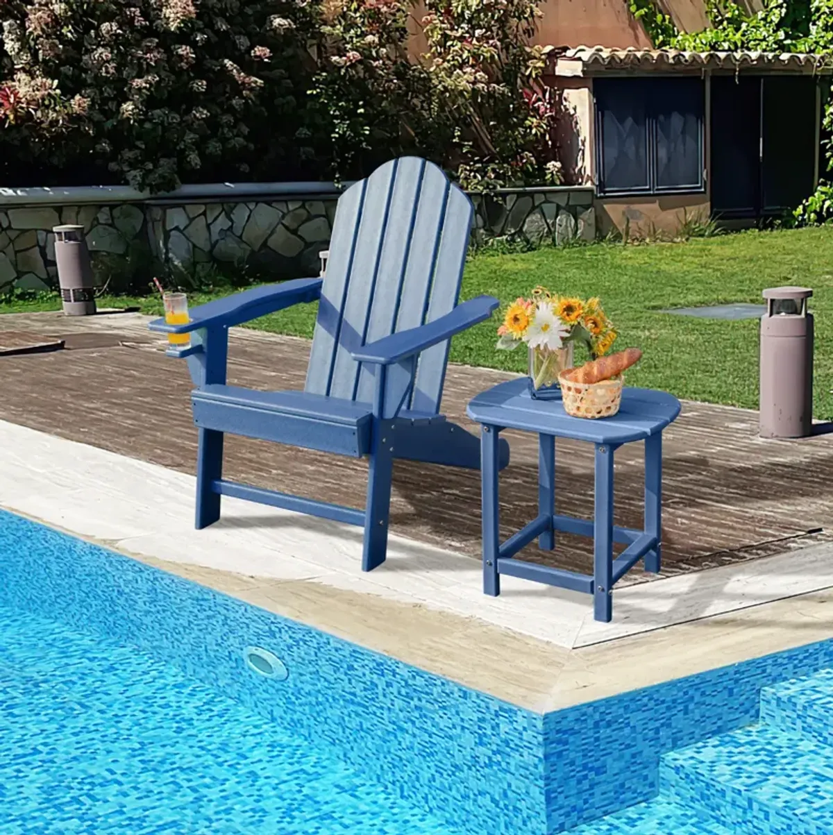 Outdoor Adirondack Chair with Built-in Cup Holder for Backyard Porch