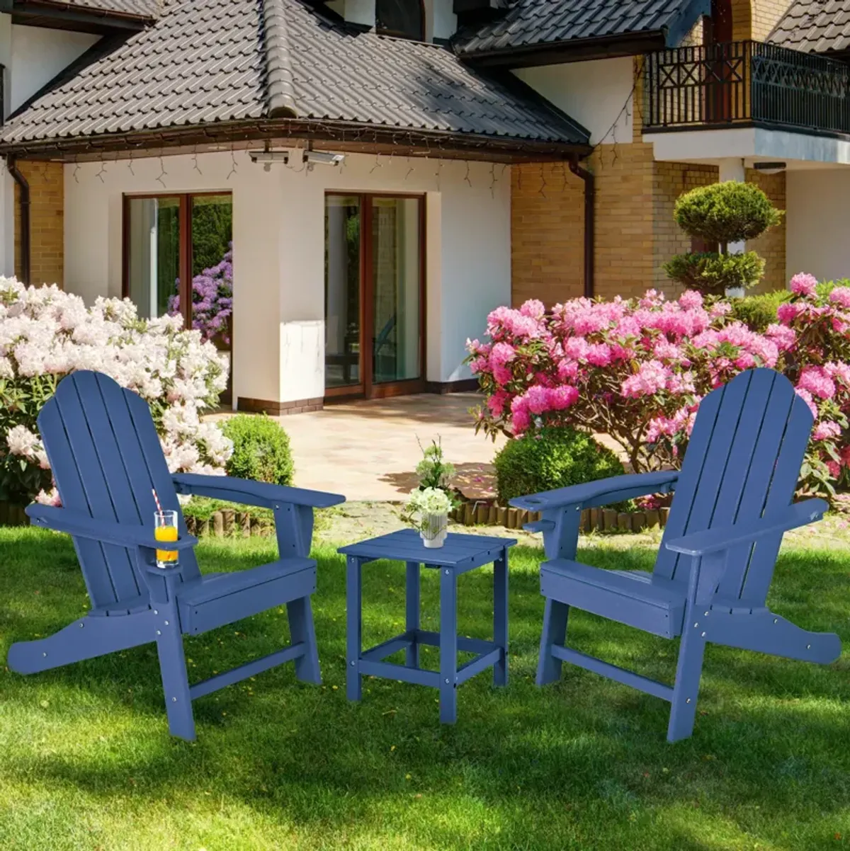 Outdoor Adirondack Chair with Built-in Cup Holder for Backyard Porch