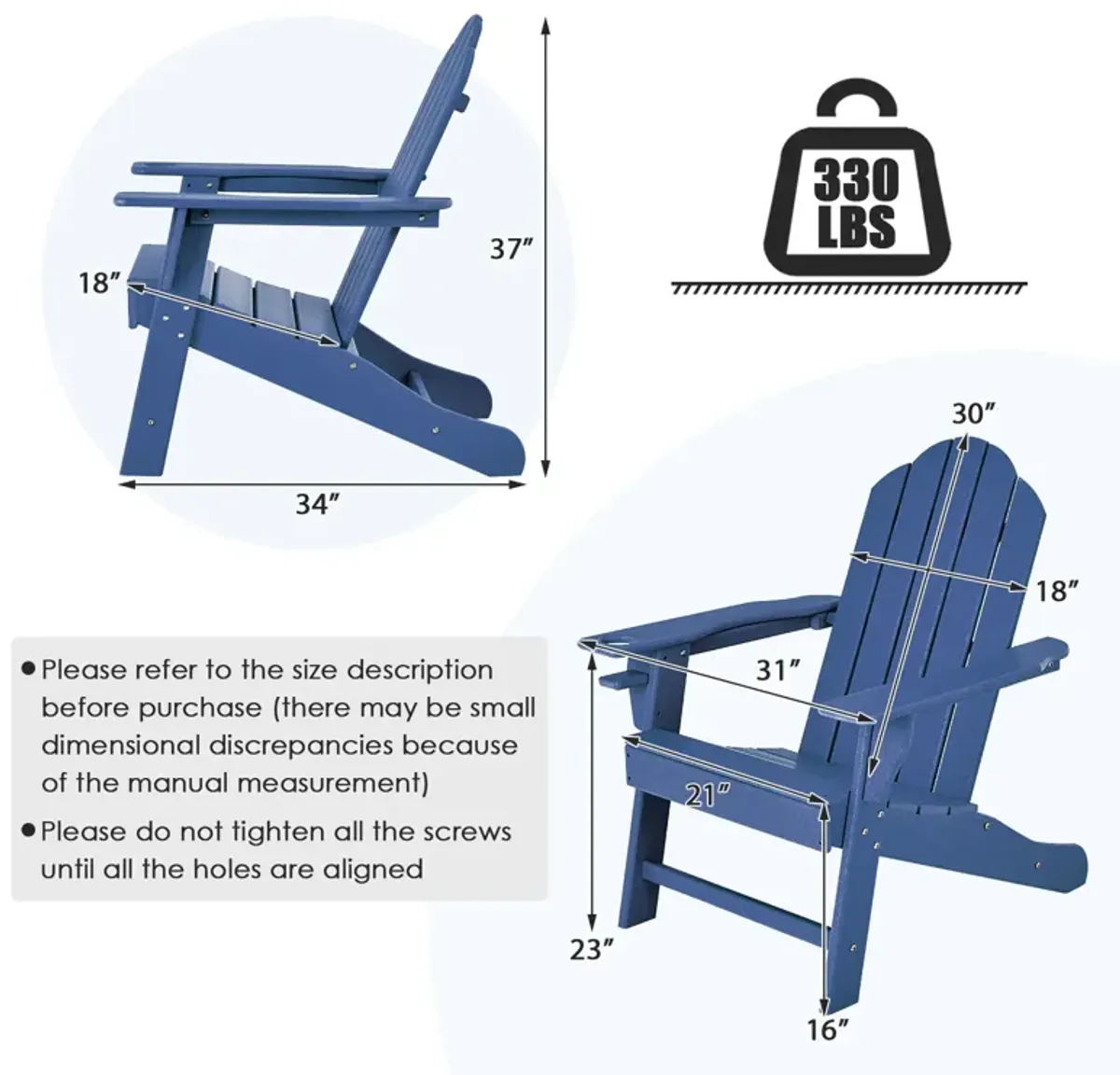 Outdoor Adirondack Chair with Built-in Cup Holder for Backyard Porch