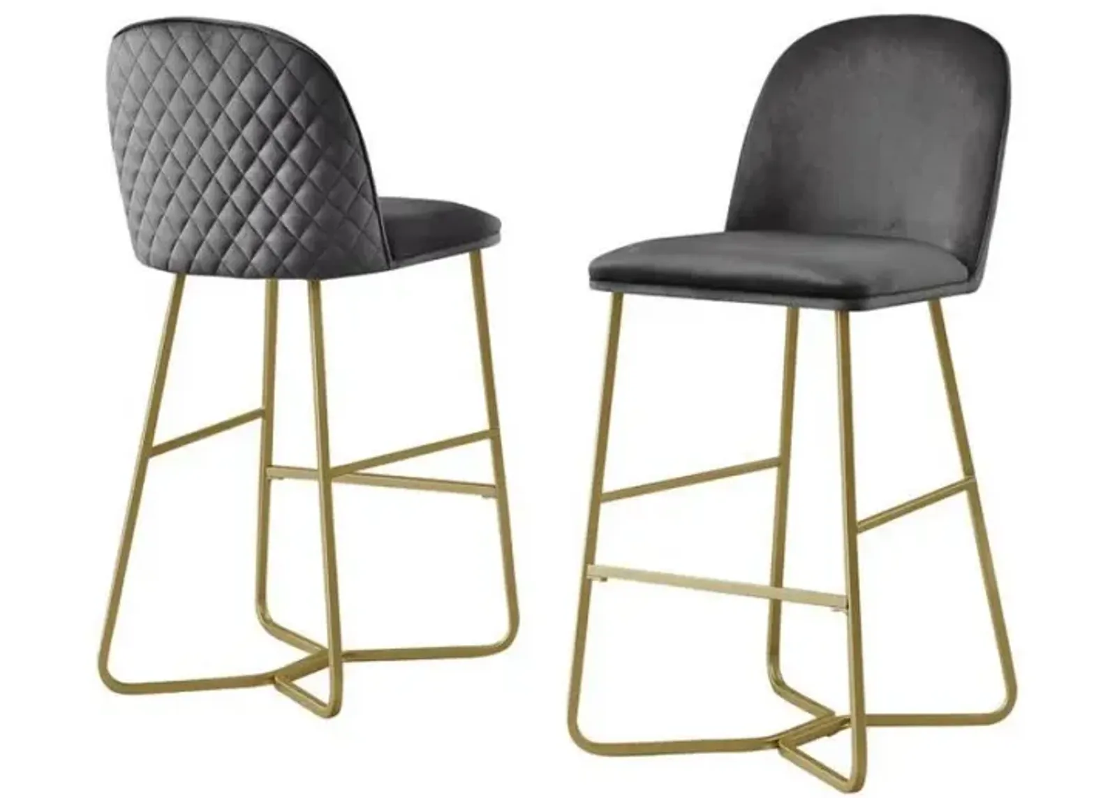 29" Dark gray velvet barstool w/ gold color iron base (set of 2)