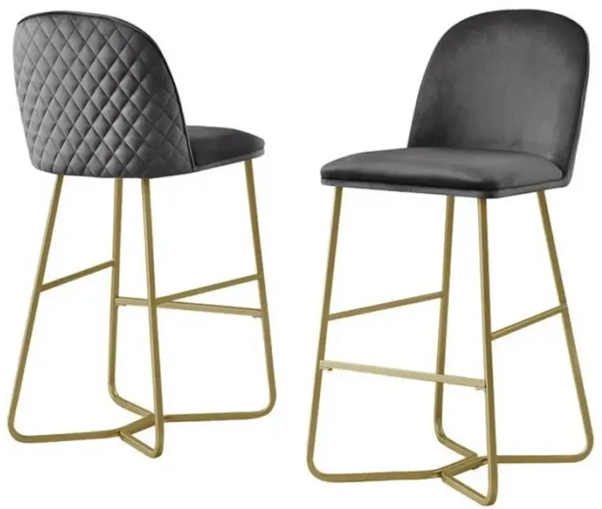 29" Dark gray velvet barstool w/ gold color iron base (set of 2)