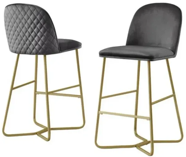 29" Dark gray velvet barstool w/ gold color iron base (set of 2)