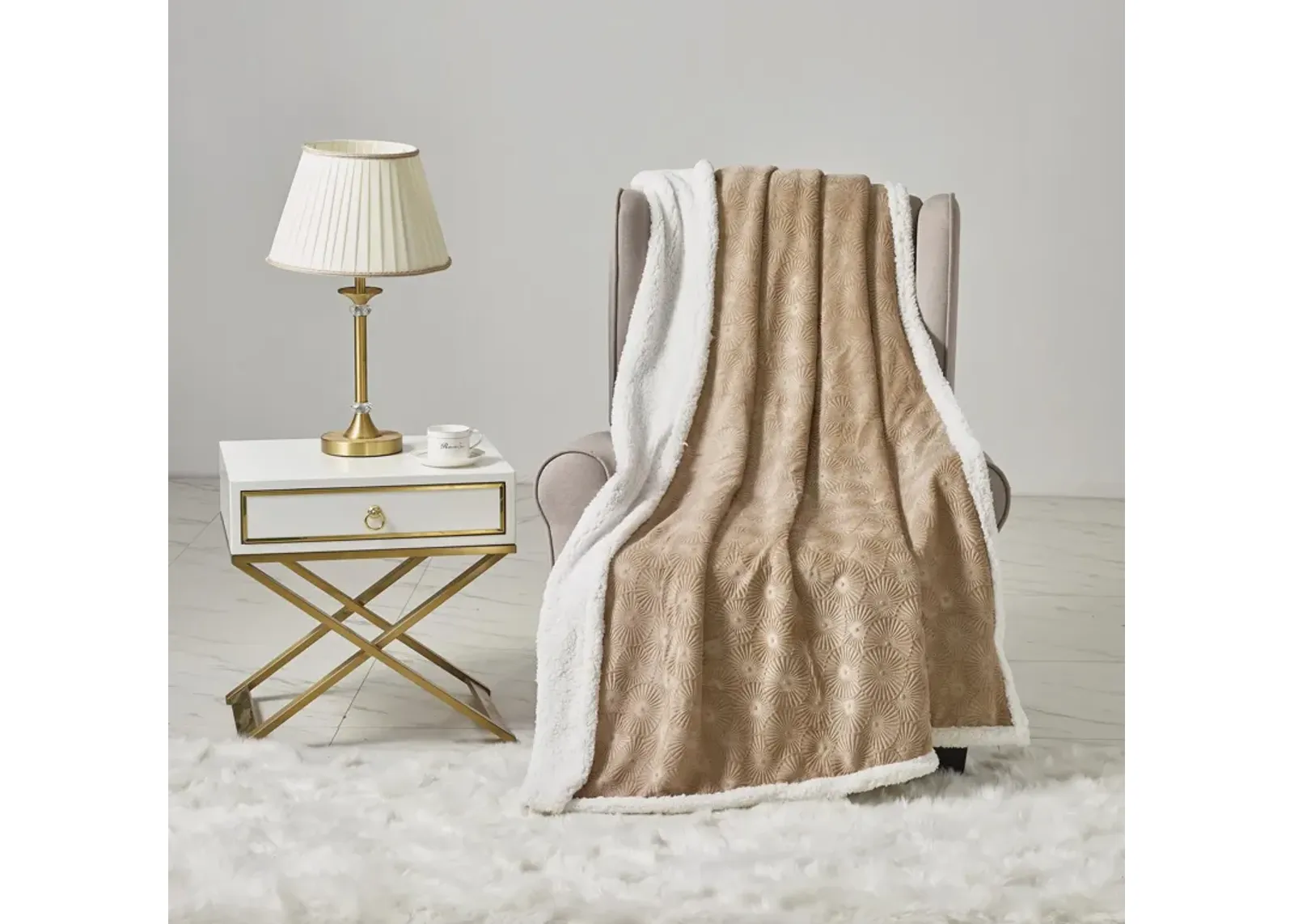 Louvre Plush All Season 50"x60" Sherpa Beige Throw