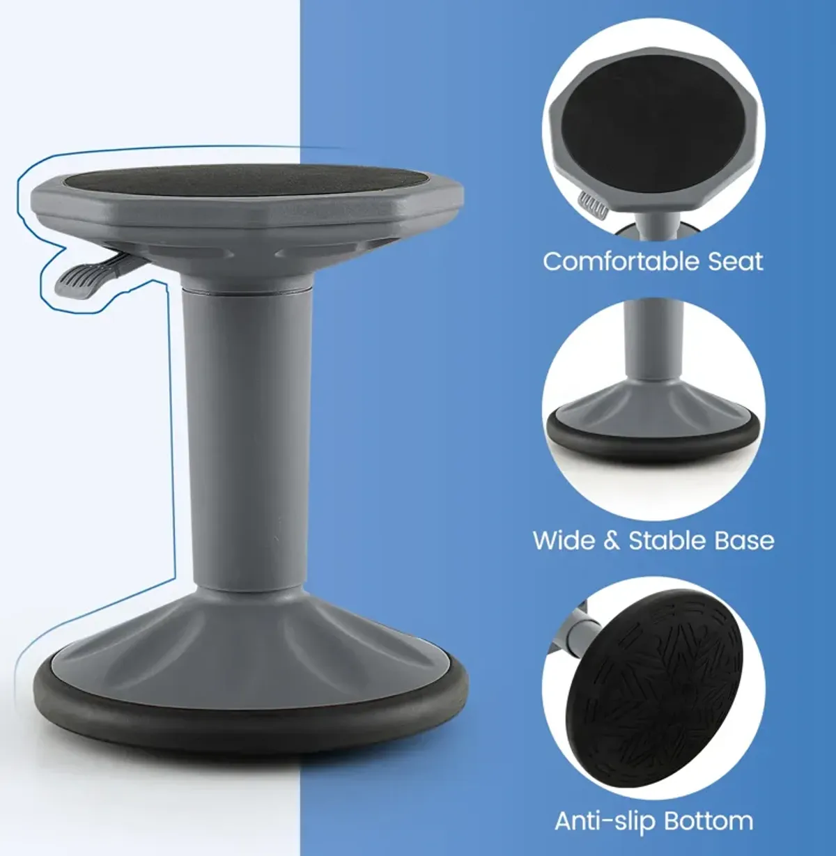 Adjustable-Height Wobble Chair Active Learning Stool for Office Stand Up Desk