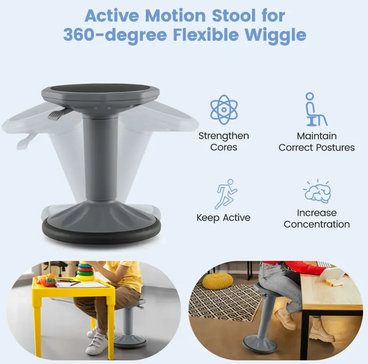 Adjustable-Height Wobble Chair Active Learning Stool for Office Stand Up Desk