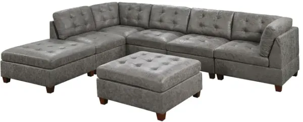 Antique Grey 7-Piece Modular Sectional with Leatherette Couch