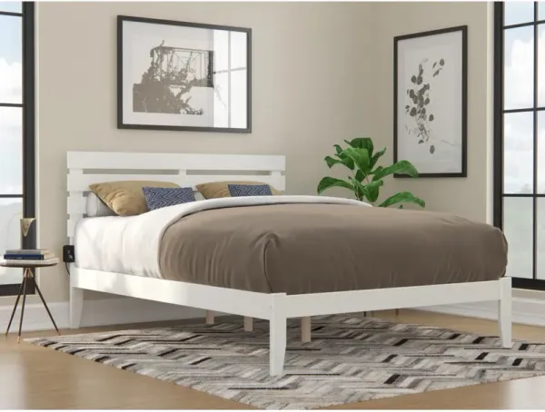 Oxford Queen Bed with USB Turbo Charger in White