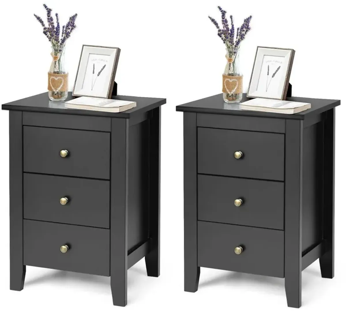 Set of 2 Nightstand End Beside Table Drawers