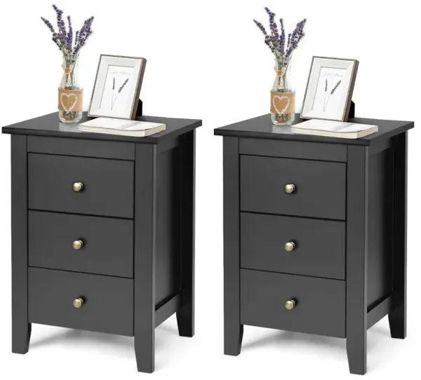 Set of 2 Nightstand End Beside Table Drawers