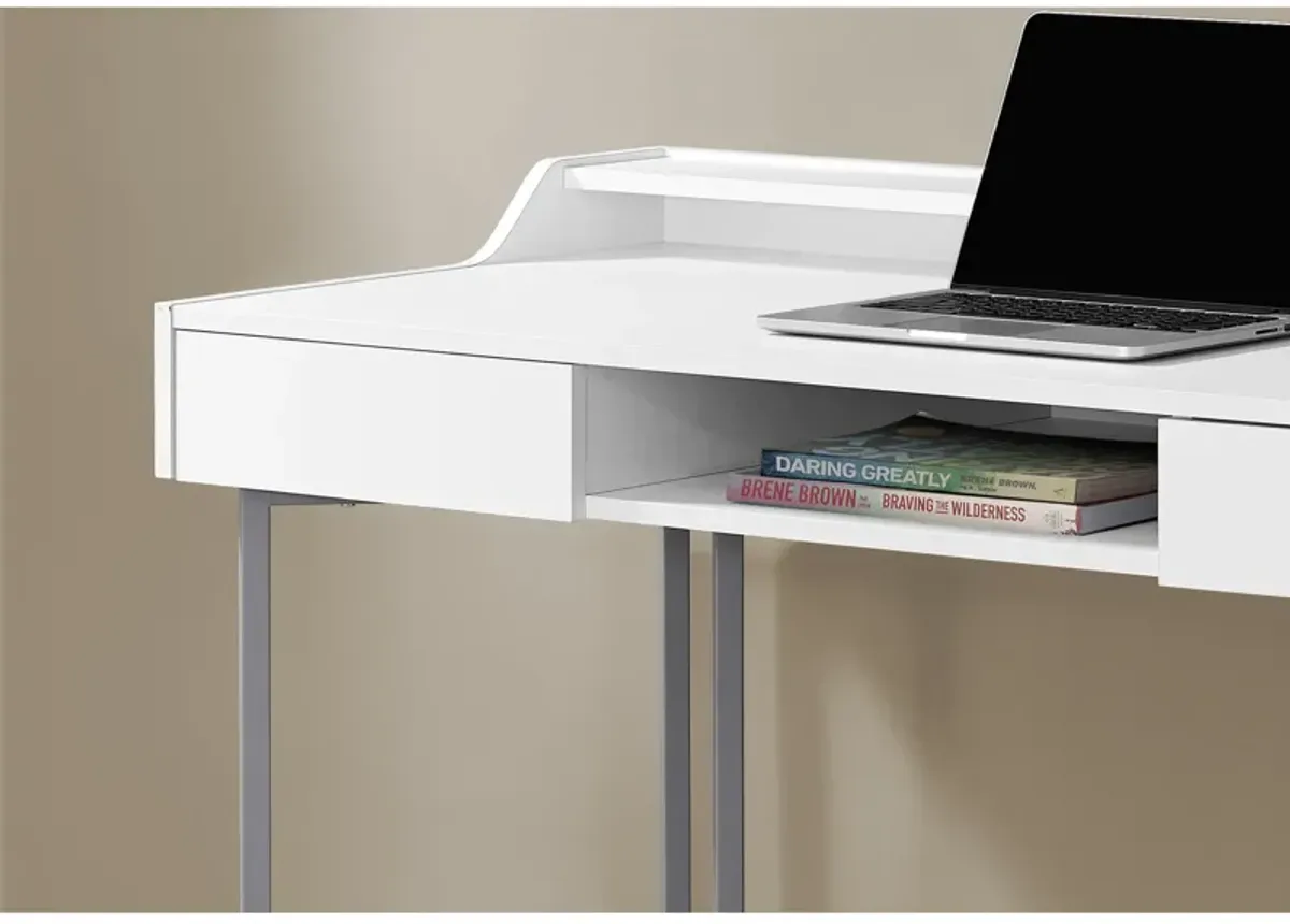 Monarch Specialties I 7361 Computer Desk, Home Office, Laptop, Storage Drawers, 48"L, Work, Metal, Laminate, White, Grey, Contemporary, Modern