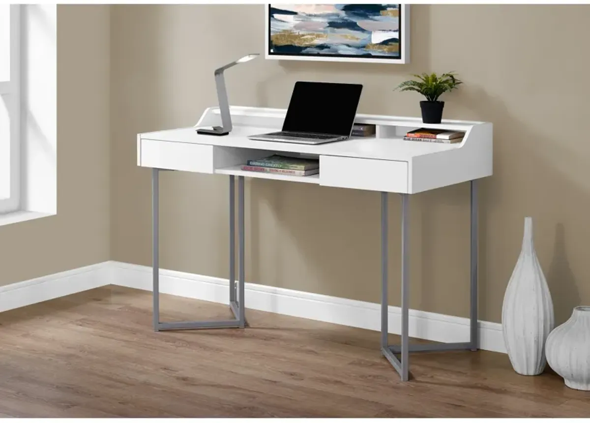 Monarch Specialties I 7361 Computer Desk, Home Office, Laptop, Storage Drawers, 48"L, Work, Metal, Laminate, White, Grey, Contemporary, Modern