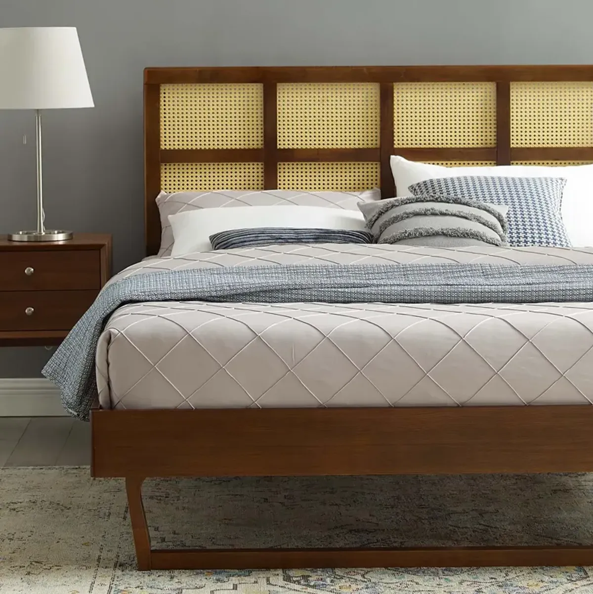 Modway - Sidney Cane and Wood King Platform Bed with Angular Legs