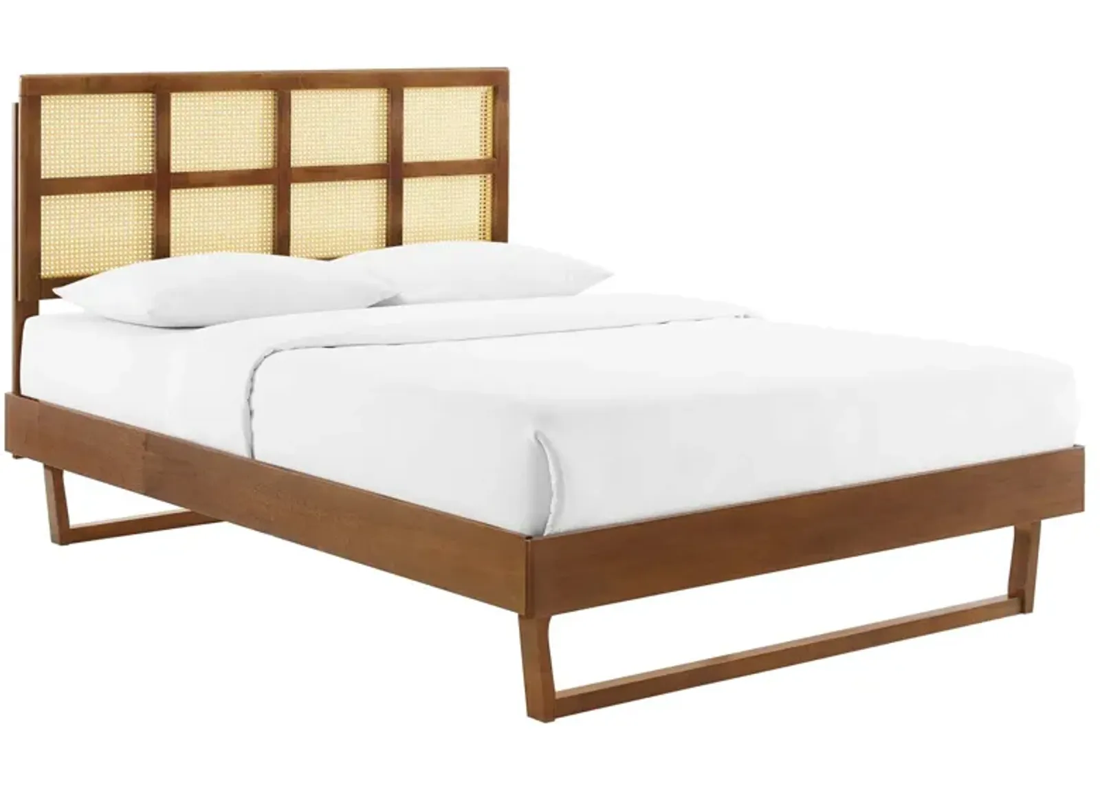 Modway - Sidney Cane and Wood King Platform Bed with Angular Legs