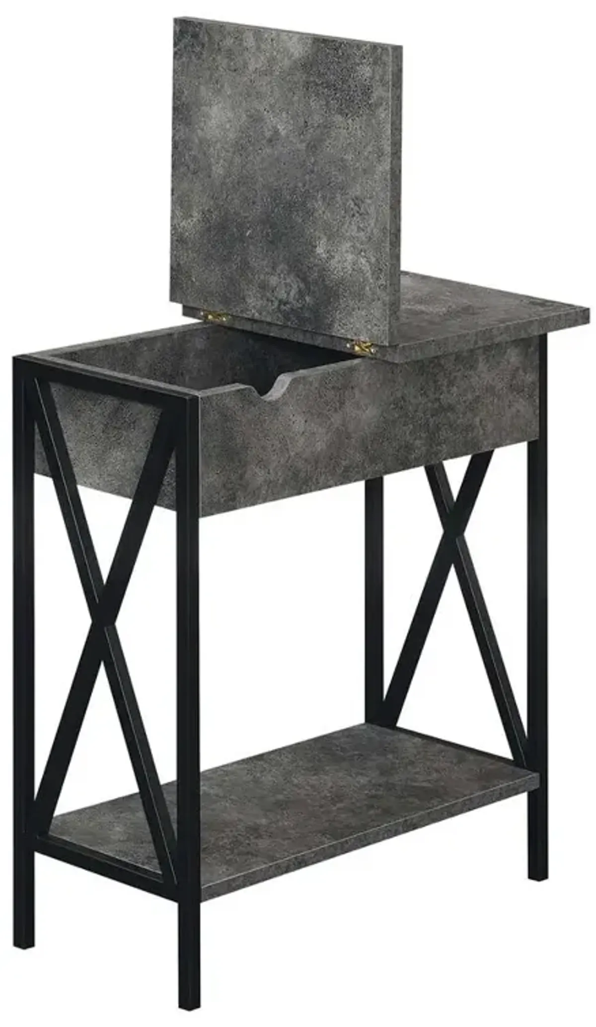 Convenience Concepts Tucson Flip Top End Table with Charging Station Cement / Black