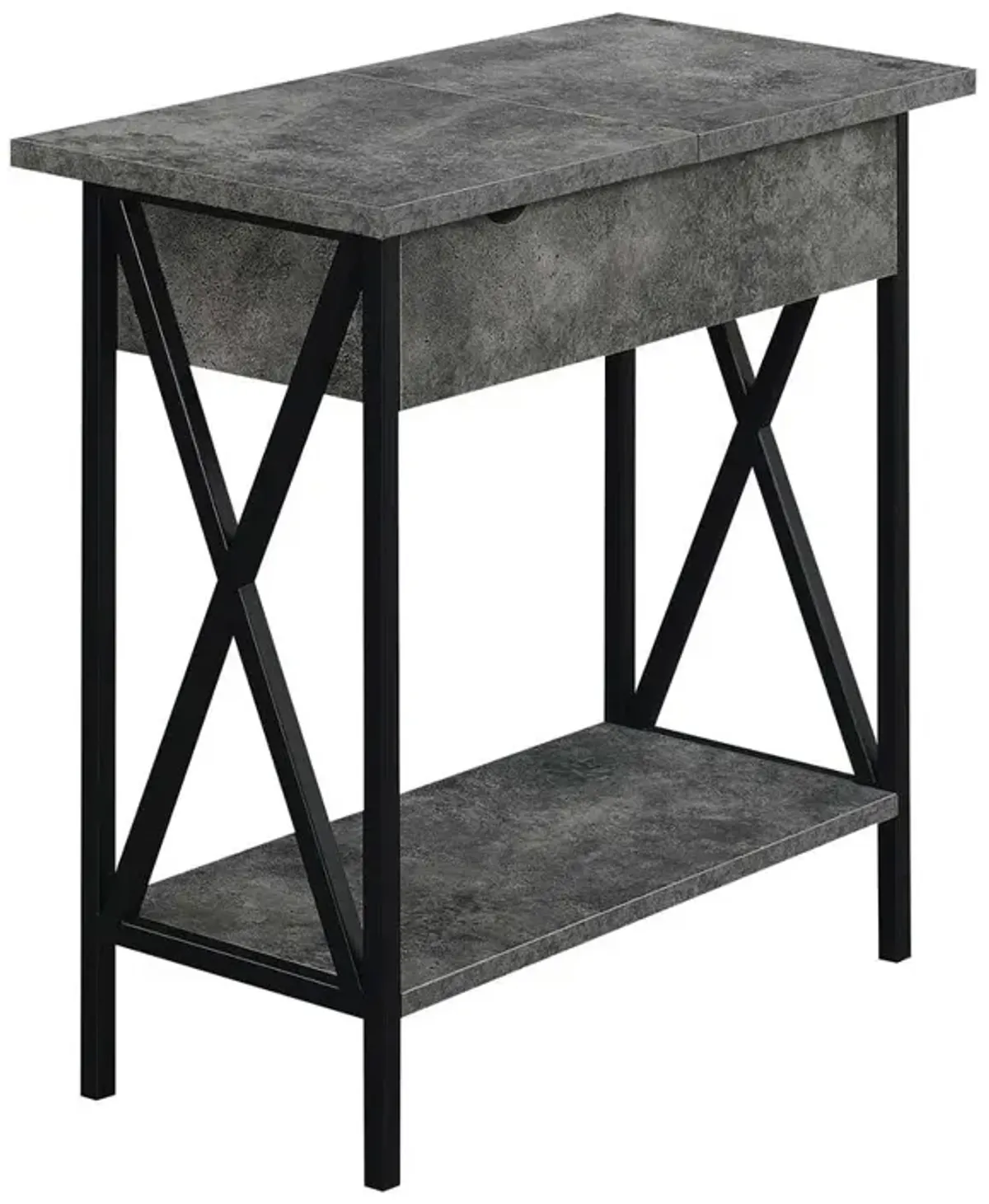 Convenience Concepts Tucson Flip Top End Table with Charging Station Cement / Black