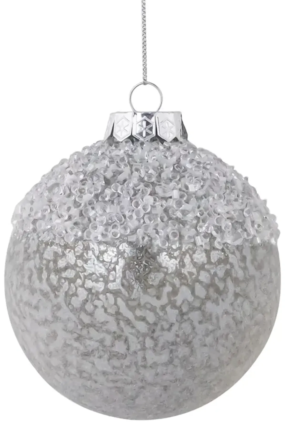 4" Silver and White Beaded Glass Christmas Ornament