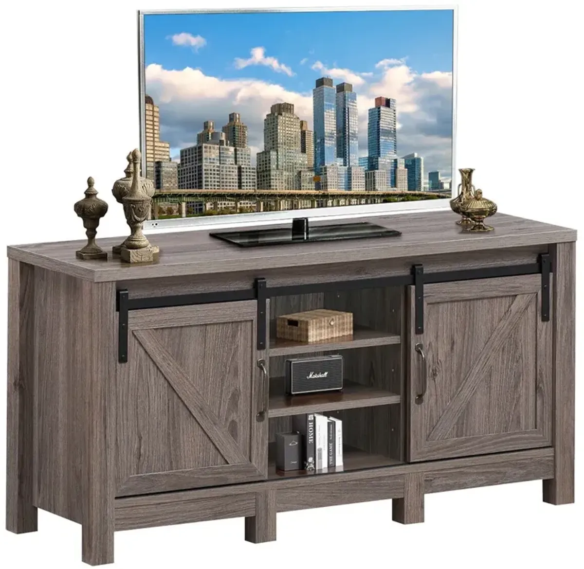 55 Inch TV Sliding Barn Door Entertainment Center with Adjustable Shelves