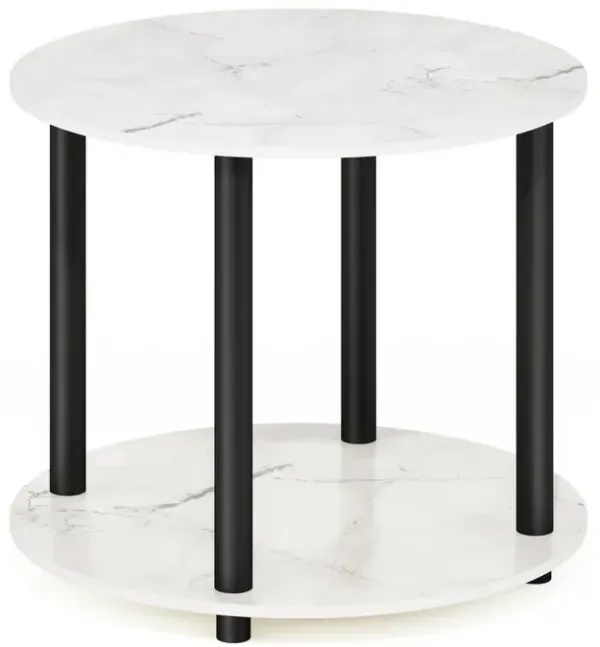 Furinno Turn-N-Tube Simple Design 2-Tier Round Wooden Coffee Table, Marble White