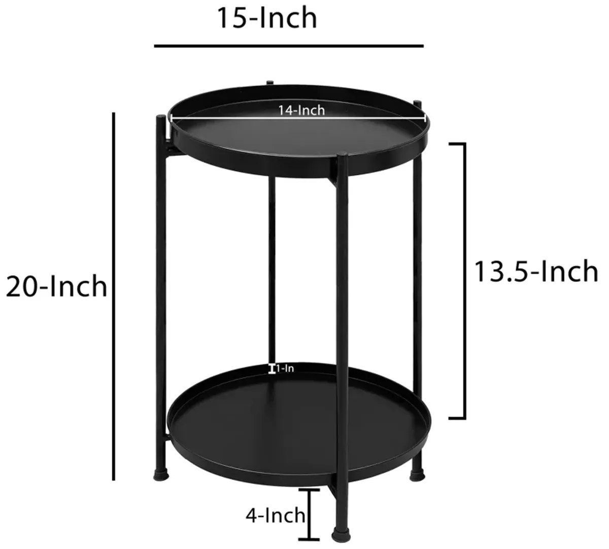 15 Inch Modern Side End Table, Metal Round Tray Top, Foldable Legs