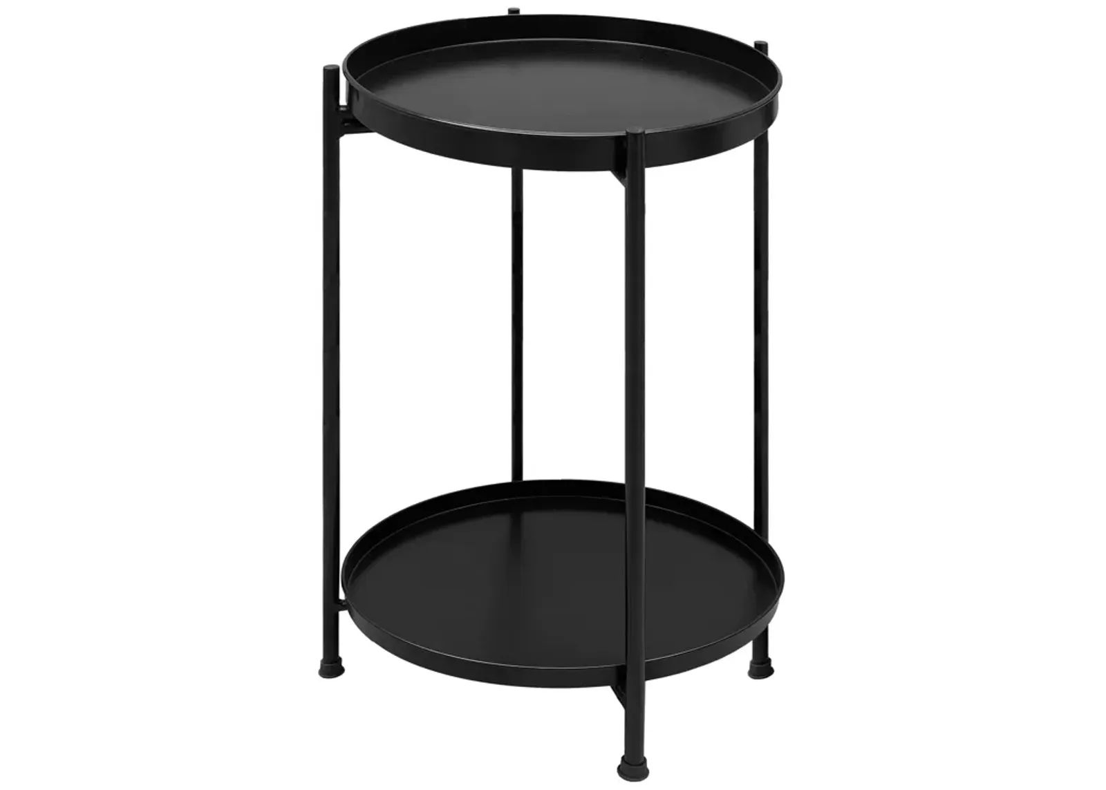 15 Inch Modern Side End Table, Metal Round Tray Top, Foldable Legs