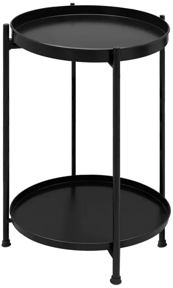 15 Inch Modern Side End Table, Metal Round Tray Top, Foldable Legs