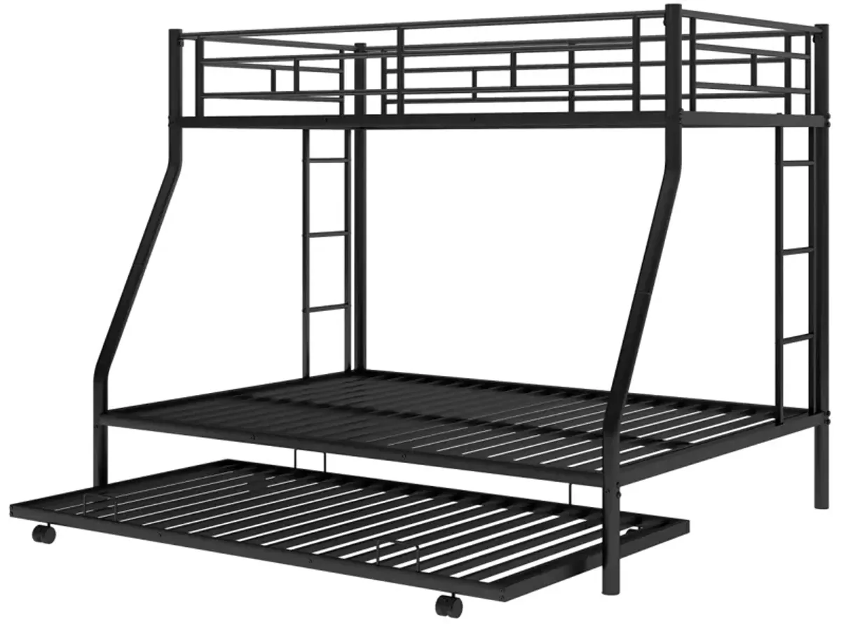 Twin Over Full Bed With Sturdy Steel Frame, Bunk Bed With Twin Size Trundle, Two-Side Ladders