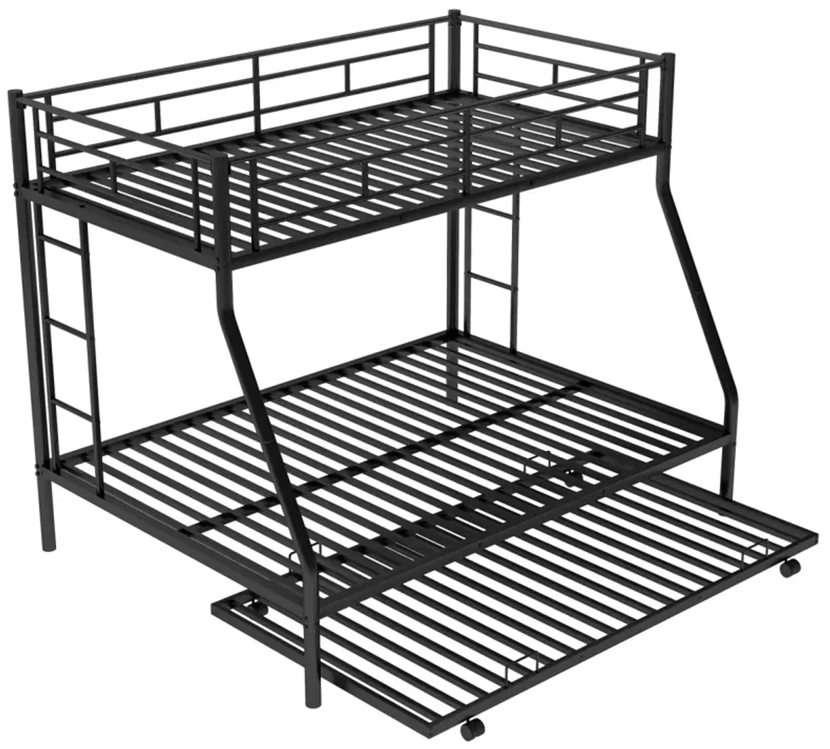 Twin Over Full Bed With Sturdy Steel Frame, Bunk Bed With Twin Size Trundle, Two-Side Ladders