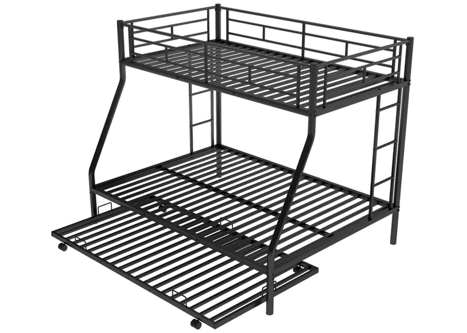 Twin Over Full Bed With Sturdy Steel Frame, Bunk Bed With Twin Size Trundle, Two-Side Ladders