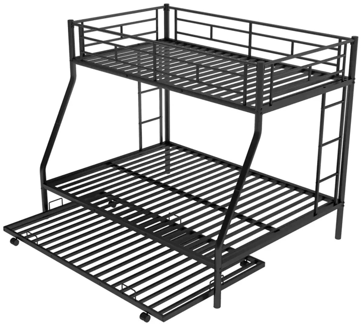 Twin Over Full Bed With Sturdy Steel Frame, Bunk Bed With Twin Size Trundle, Two-Side Ladders