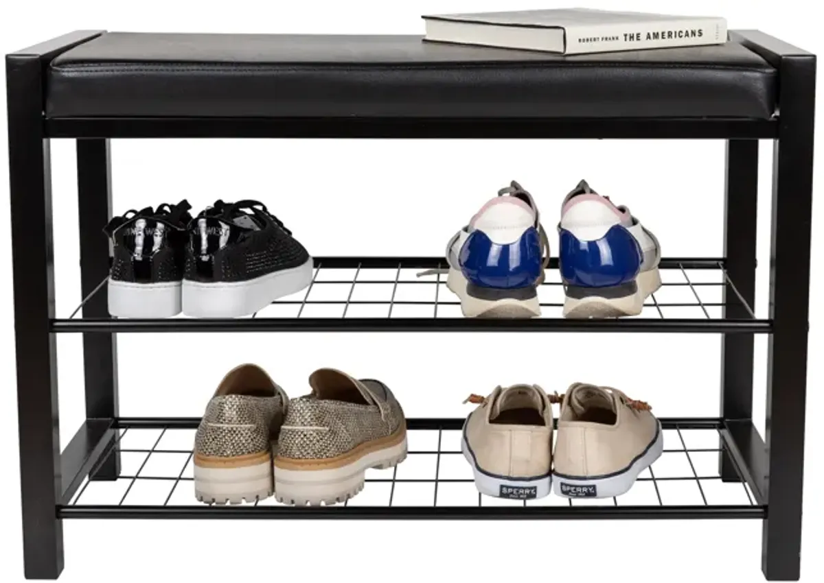 Leatherette Storage Entryway Bench and Shoe Rack with Metal Frame