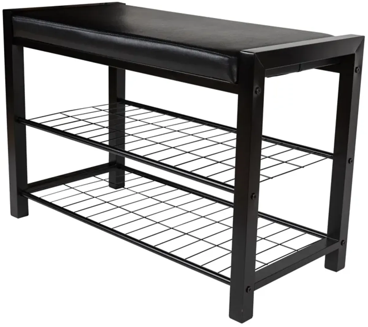 Leatherette Storage Entryway Bench and Shoe Rack with Metal Frame