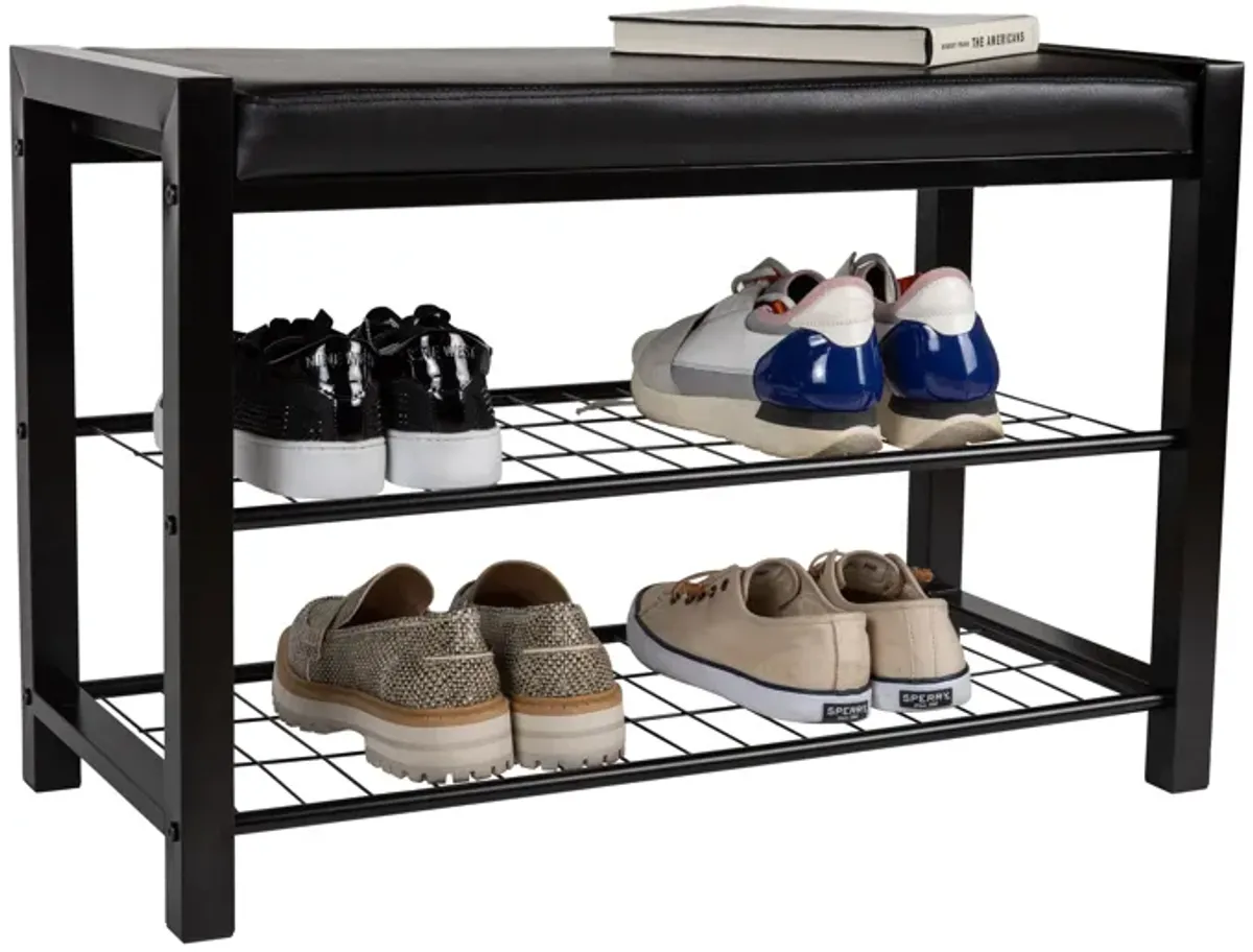 Leatherette Storage Entryway Bench and Shoe Rack with Metal Frame