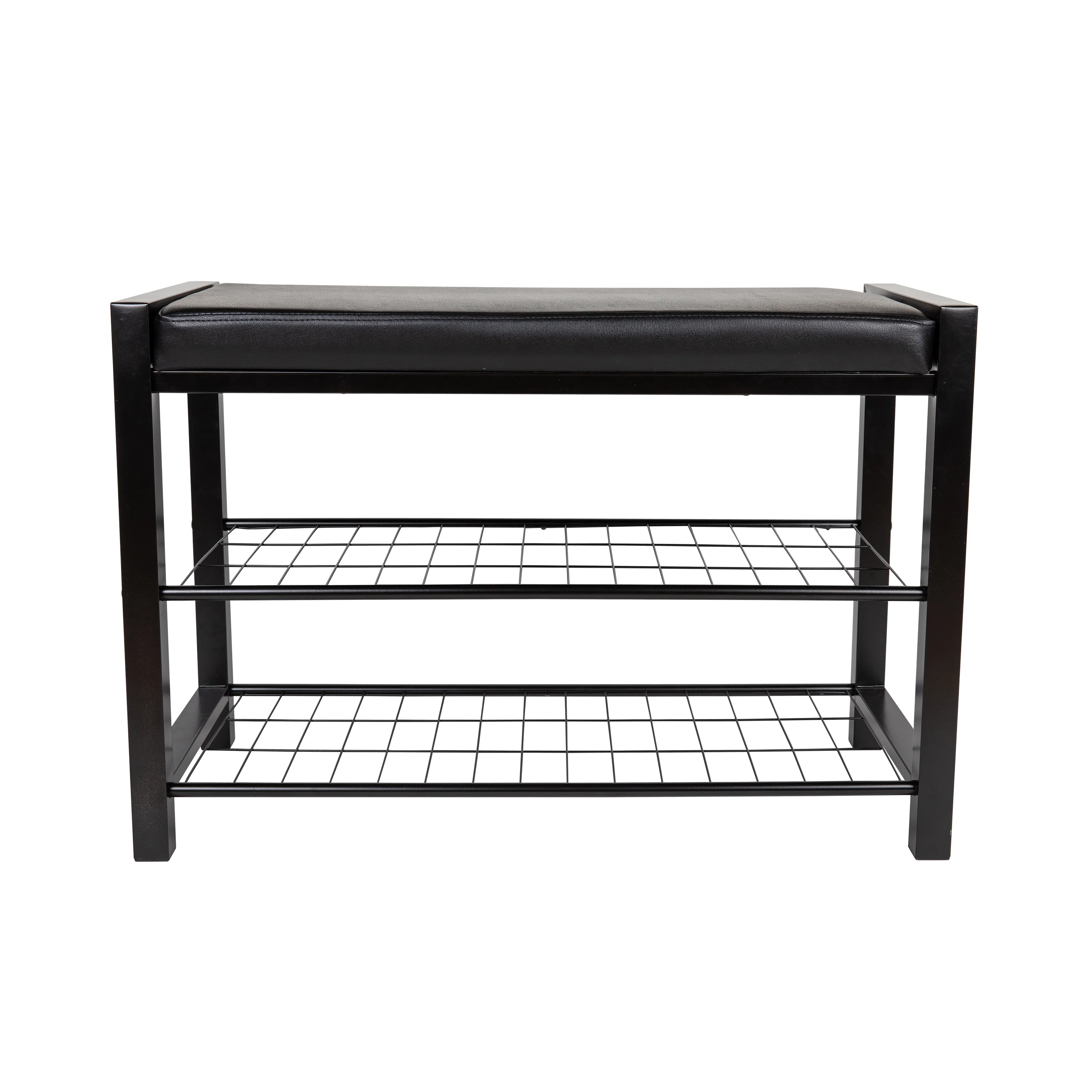 Leatherette Storage Entryway Bench and Shoe Rack with Metal Frame